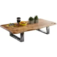 Wohnling salontafel ASURA 115 x 25 x 58 cm Acacia massief hout metalen frame groot | Boomstam Woonkamertafel Massief hout Bruin | Boomstam salontafel Landhuis houten tafel | Tafel Woonkamertafel