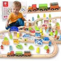 Classic World Set Spoorbaan Houten Trein + Figuren 110 st.