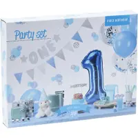 Kärkkäinen Feestversiering 1e verjaardag jongen blauw - decoratie set 9-delig karton.