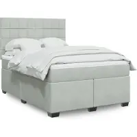 vidaXL Boxspring met matras fluweel lichtgrijs 140x190 cm