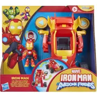 Hasbro Marvel Iron Man and His Awesome Friends, 2-in-1 mech-pak en voertuig, actiefiguur en speelgoedvoertuig