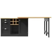MODFU Eettafel, uitschuifbaar, bartafel met 360° draaibaar, keukenblok met open opbergruimte, magnetische deuren en oppervlak, zwart