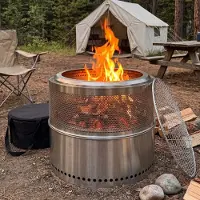 OKWISH Vuurkorf Rookarm - 50 x 40 cm - Roestvrij Staal - Zilver - Draagbare Houtvuurkorf Voor Terras Kamperen En Barbecue