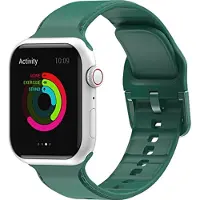 Mobigear Dashed Siliconen Watch bandje geschikt voor Apple Watch Bandje Gespsluiting - 49/45/44/42 mm - Groen