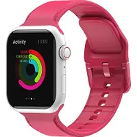 Mobigear Dashed Siliconen Watch bandje geschikt voor Apple Watch Bandje Gespsluiting - 49/45/44/42 mm - Rood