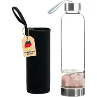 Intirilife waterfles met geneeskrachtige stenen en zwarte tas - rozenkwarts - 400 ml - fles met edelstenen