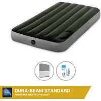 Intex Luchtbedset- 1-Persoons - 99 x 191 x 25 cm - Groen - Met ingebouwde voetpomp + Hoeslaken Antraciet + Reparatieset