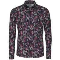 Desoto Casual Slim Fit Jersey overhemd bordeaux, Bloemen