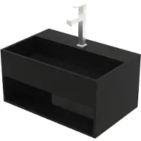Aloni Solid Surface Wastafel – Onzichtbare Afvoer – 50x32,4x25 cm – Mat Zwart
