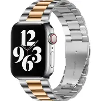 Mobigear Link Stalen Watch bandje geschikt voor Apple Watch Bandje Vouwsluiting - 49/45/44/42 mm - Roségoud / Zilver