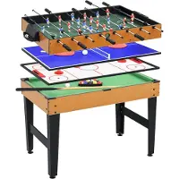 HOMCOM -Multigame Spieltisch-MDF, Stahl-107L x 61B x 84,5H cm-Naturholz+Schwarz