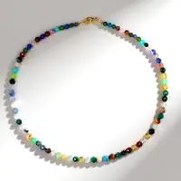 Cavill - 925 Sterling Zilveren Halsketting - 102 Ct Veelkleurige Amazoniet & Apatiet Edelsteen Kralen - 45 cm Vergulde Sluiting