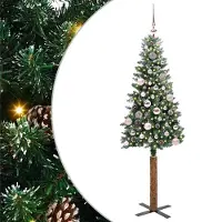 vidaXL Slanke Kerstboom Groen 150 cm PVC en massief dennenhout