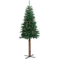 vidaXL Slanke Kerstboom Groen 150 cm PVC en massief dennenhout