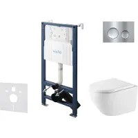 Kielle Genesis New - Voorwandinbouwset, Oudee toilet, Vortex Rimless+, softclose zitting en Gemini New I knoppen, glanzend chroom 30528SS65