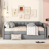 Merax 90 x 200(190) cm - slaapbank - uitschuifbaar bed met wieltjes - grijs - zonder matras