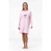 Gaubert Essential Dames Nachthemd Lange Mouw - Premium Gekamd Katoen - Wild One Panterprint - Roze - Maat S - GB-6809
