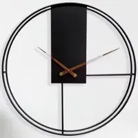 HomeShopXL HSXL Wandklok Industrieel - 60 cm - Stil Quartz uurwerk - Zwart Metaal - Houten Wijzers - Minimalistisch