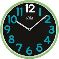MPM -Quality Meridi – Wandklok, rond, plastic met glazen wijzerplaat, stille en soepele werking, groen, diameter 30,6 cm, 3D Arabische cijfers, quartz uurwerk