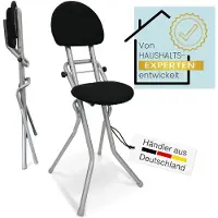 ELONEO Gevoerde Vouwstoel - Antislip, Rugvriendelijke Vouwkruk Hulpmiddel, Ruimtebesparende Opvouwbare Stoel, 3 Verstelbare Hoogtes (58-65cm), 120kg Belastbaar, 45x98x47cm (Zilver)