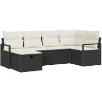 vidaXL Bankstel 6 st Zwart en Crème poly rattan
