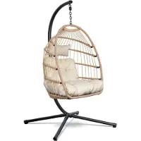 Swoods Egg Hangstoel met Standaard – Hangstoel Buiten en Binnen – Egg Chair – Ei Stoel – tot 150 kg – Opvouwbaar – Incl. Kussens