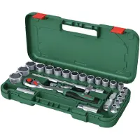 Bosch 25-piece 1/2-inch ratchet set (torque up to 768 Nm. soft grip lock button. carrying case)