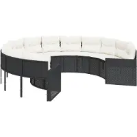 vidaXL Tuinbank met kussens rond poly rattan zwart