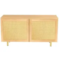 OKWISH Dressoir - 2 Deuren Met Gevlochten Rattan - Voor Eetkamer Woonkamer Hal - MDF Naturel - 120x40x63 Cm