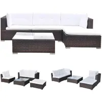 vidaXL 5-delige loungeset voor de tuin met kussens, van bruin polyrotan