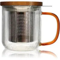 Ogo living - Karl - Glazen theemok met zeef- amberkleurig handvat - 300 ml