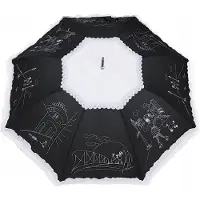 Parasol Automatische paraplu dames zwart-wit met ruche - Parijse elegantie