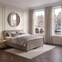 Mörgenn Boxspring Amsterdam - Pocketvering - Taupe - 80x210 cm - Inclusief Dekbed en Kussens