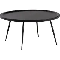 Wohnling salontafel 75x75x38 cm mango massief hout metaal zwart banktafel rond, design woonkamertafel met natuurlijke houtnerf, salontafel woonkamer tijdloos