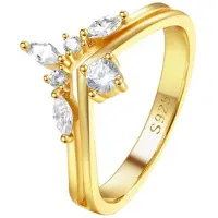 Hey Happiness Zirkonia Kroon Ring – Damesring – 925 Zilver 18K Verguld – 17,3 mm