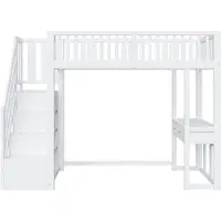 STILVORA Hoogslaper 90x200 cm – Met Multifunctionele Tafel – Veilige Opbergtrap – Extra Ruimte Onder Bed – Voor Kinderkamer – Hout – Zonder Matras – Wit