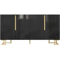 OKWISH Dressoir – Geometrisch Front – 2 Deuren – 4 Vakken – 152x40x75 cm – Modern Luxe Metalen Poten En Goudaccenten – MDF Zwart – Anti-Kantelbeveiliging
