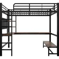 STILVORA Hoogslaper 90x200cm – Met Schrijftafel & Opbergruimte – LED-lichtstrook & USB-C – Met Reling en Trap – Metaal; MDF – Zwart – Zonder matras