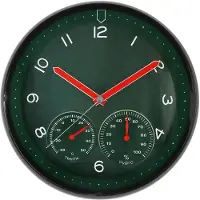 MPM Kunststof wandklok met groene glazen wijzerplaat, quartz-stappenmotor, vochtigheids- en temperatuursensor, originele wijzerplaat, diameter 314 mm, hoogte 45 mm