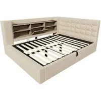 STILVORA Gestoffeerd Tweepersoonsbed 140x190 cm – LED & USB-Laadpoorten – Hydraulische Opbergruimte – Voor Moderne Slaapkamer – Linnen – Beige – Zonder Matras