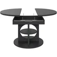 OKWISH Eettafel – Uitschuifbaar Met Opbergrek – Rond Naar Ovaal – Zwart MDF En Metaal – 110 Tot 150 x 110 x 76 cm