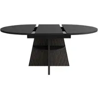 OKWISH Uitschuifbare Eettafel - Van Rond Naar Lang - Met Open Opbergvak - MDF Zwart - 110-150 x 110 x 76 cm
