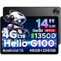 Doogee Tab E3 Max - Tablet - 32GB ROM+256GB ROM（2TB TF）- Android 15 - 14 inth IPS - 4G LTE - Gemini AI - Helio G100 - 13500mAh/18W - Quad Speakers - Face ID - 5G Wi-Fi - A GPS - GPS - Zwart