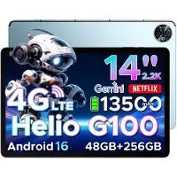 Doogee Tab E3 Max - Tablet - 32GB ROM+256GB ROM（2TB TF）- Android 15 - 14 inth IPS - 4G LTE - Gemini AI - Helio G100 - 13500mAh/18W - Quad Speakers - Face ID - 5G Wi-Fi - A GPS - GPS - Blauw