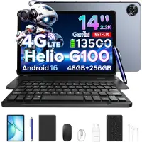 Doogee TAB E3 Max VIP - Tablet - 32 GB RAM + 256 GB ROM /TF 2TB -MTK Helio G100 - 14 inth Ips - Android 15 - 13500mAh - 4G LTE - 5G WLAN - Vier luidsprekers - GPS - Grijs