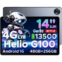 Doogee Tab E3 Max - Tablet - 32GB ROM+256GB ROM（2TB TF）- Android 15 - 14 inth IPS - 4G LTE - Gemini AI - Helio G100 - 13500mAh/18W - Quad Speakers - Face ID - 5G Wi-Fi - A GPS - GPS - Grijs