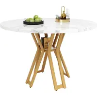 STILVORA Ronde Eettafel - 100x100x76 cm - Marmerlook - Goudkleurige Metalen Poten - Ruim Design - Eettafel voor Eetkamer & Keuken