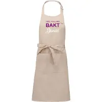Kariban Exclusieve keukenschort - Heel Holland Bakt - beige - met voornaam - opdruk Paars - naam in wit