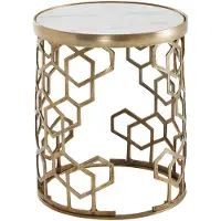 Wohnling Bijzettafel Echt Marmer en Metaal 46x46x55 cm Salontafel Wit Goud | Ronde Dienblad Tafel Woonkamer Moderne | Koffietafel Woonkamertafel Hoog