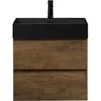 Guido Gusto Badkamermeubel Summer 60cm walnoot inclusief wastafel robuust mat zwart zonder kraangat